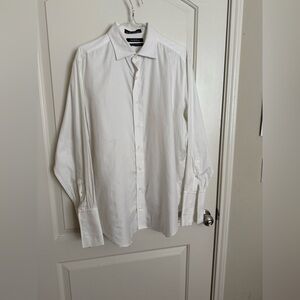 Saks Fifth Avenue solid white collared button down shirt - tux shirt, black tie